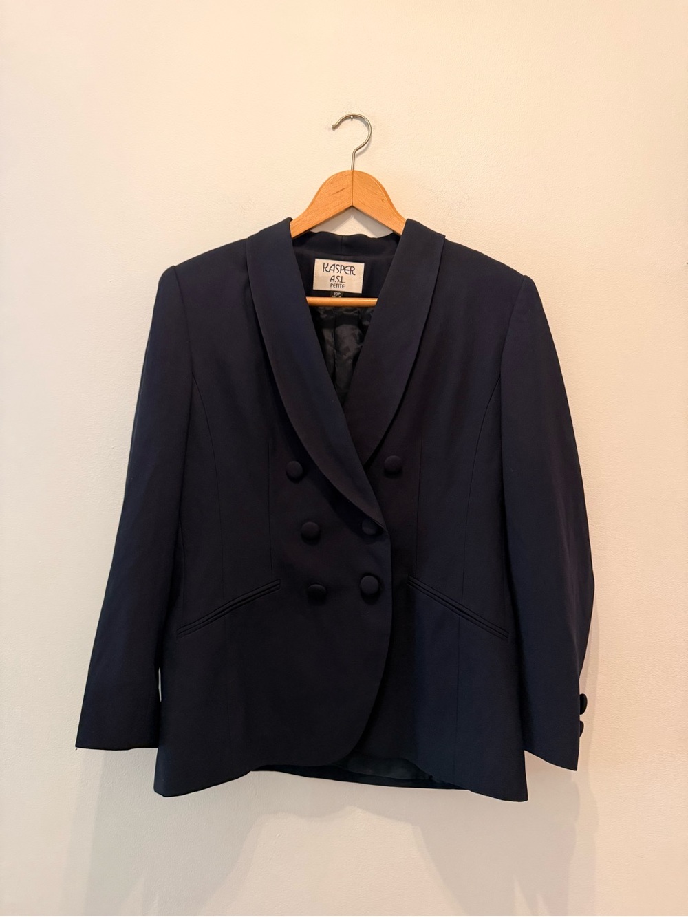 Vintage Kasper Navy Double-Breasted Blazer and Skirt Set